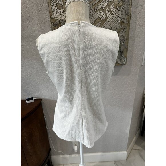 DKNY Womens White Textured Sleeveless Top With Back Zipper - Size M - Picture 3 of 7